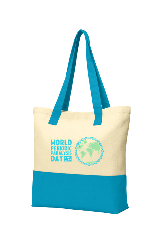 Canvas Tote half turquoise half natural canvas with Turquoise handles and the Turquoise and Green WPPD Logo on Front